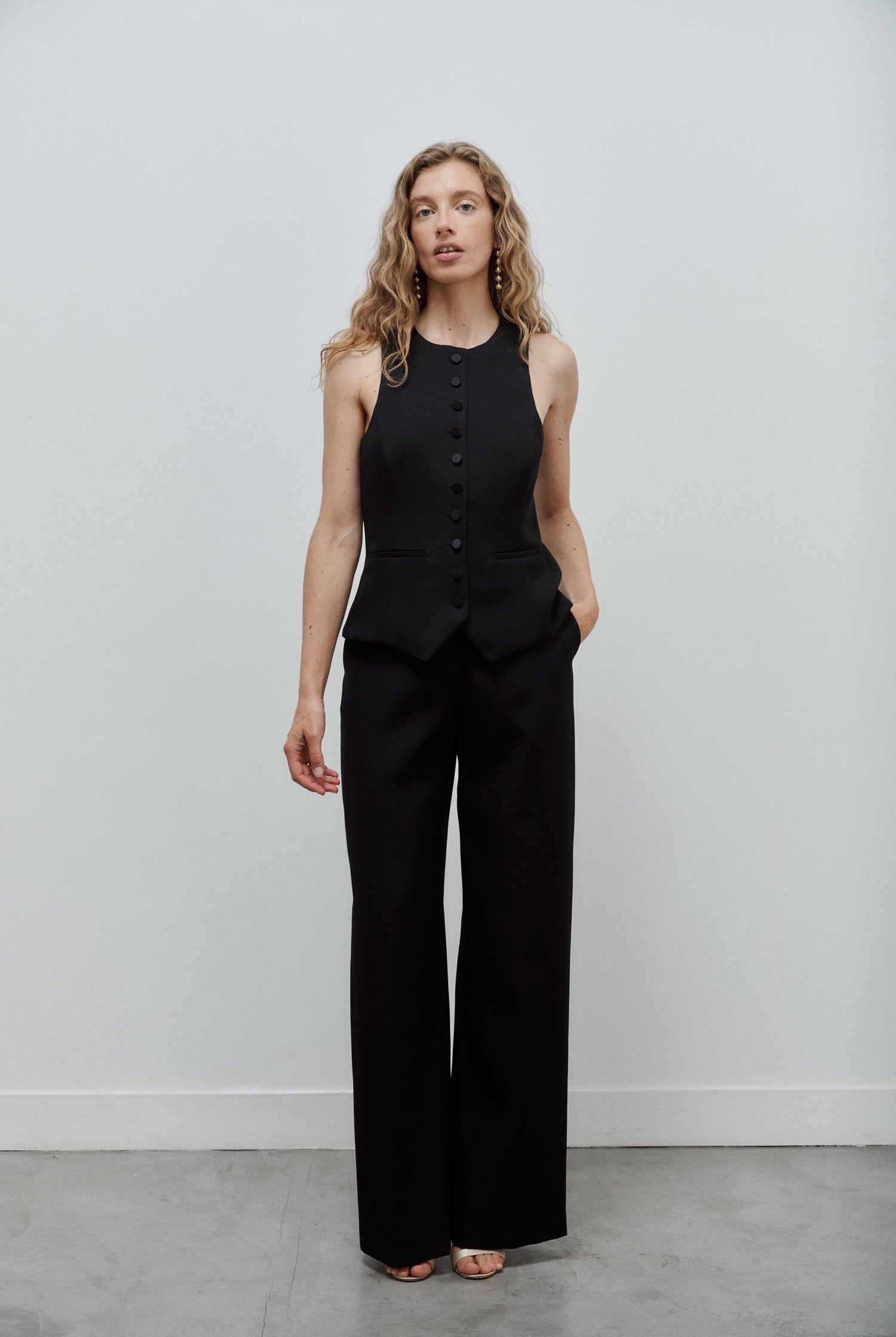 pantalon de smoking femme grain de poudre noir Made in France par Facettes Studio