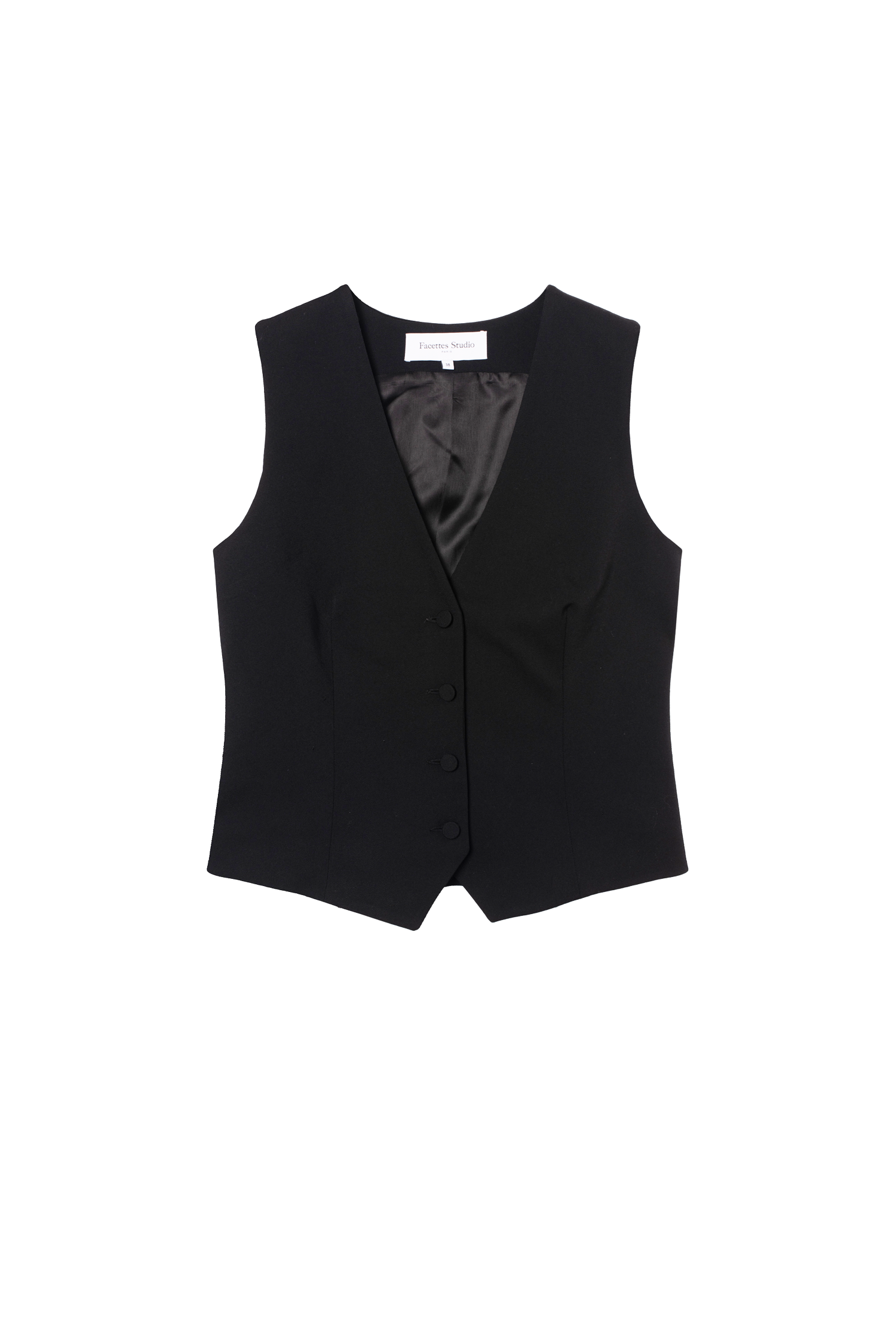 gilet veston de tailleur femme gabardine de laine noire Made in France par Facettes Studio