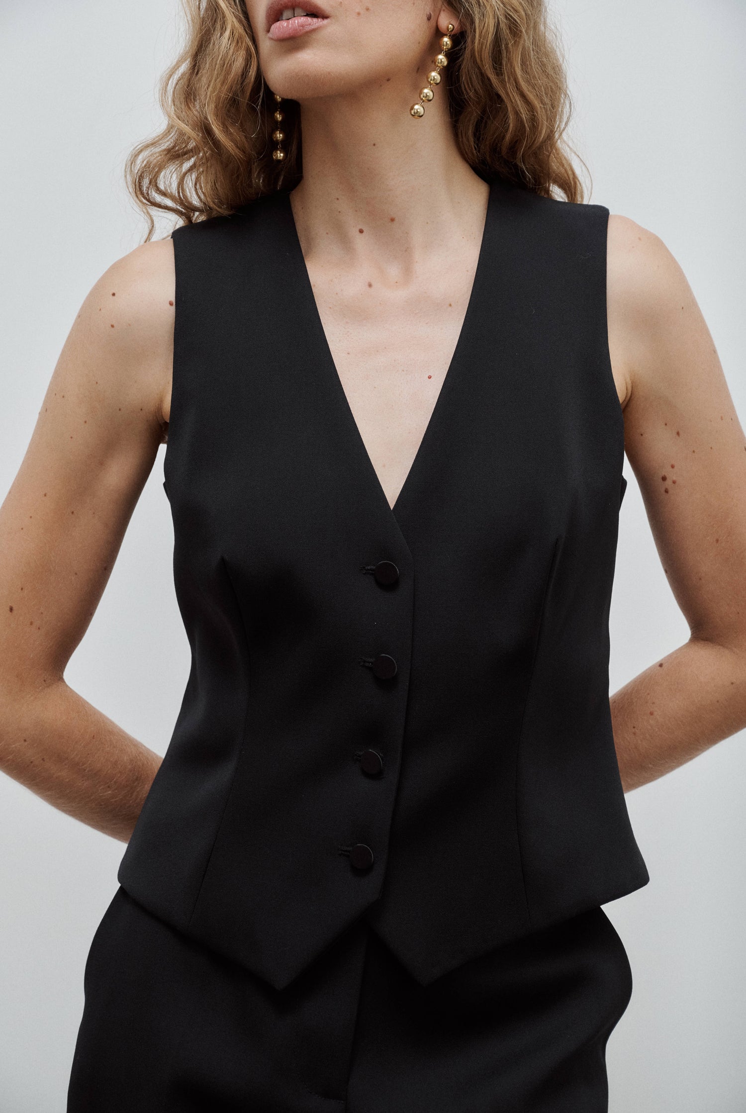 gilet de costume femme grain de poudre noir Made in France par Facettes Studio