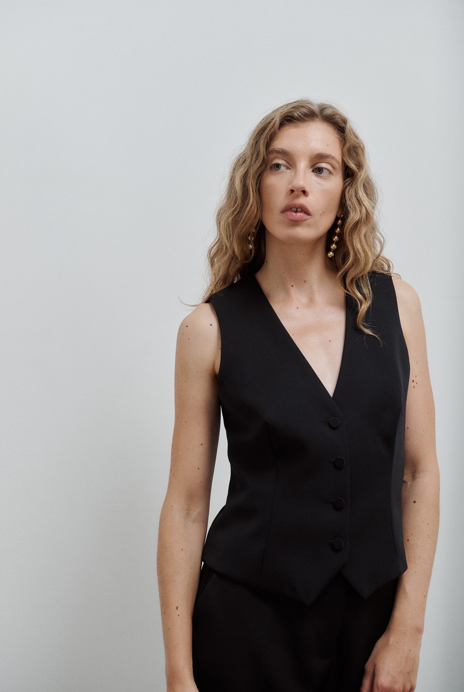 gilet de costume femme grain de poudre noir Made in France par Facettes Studio