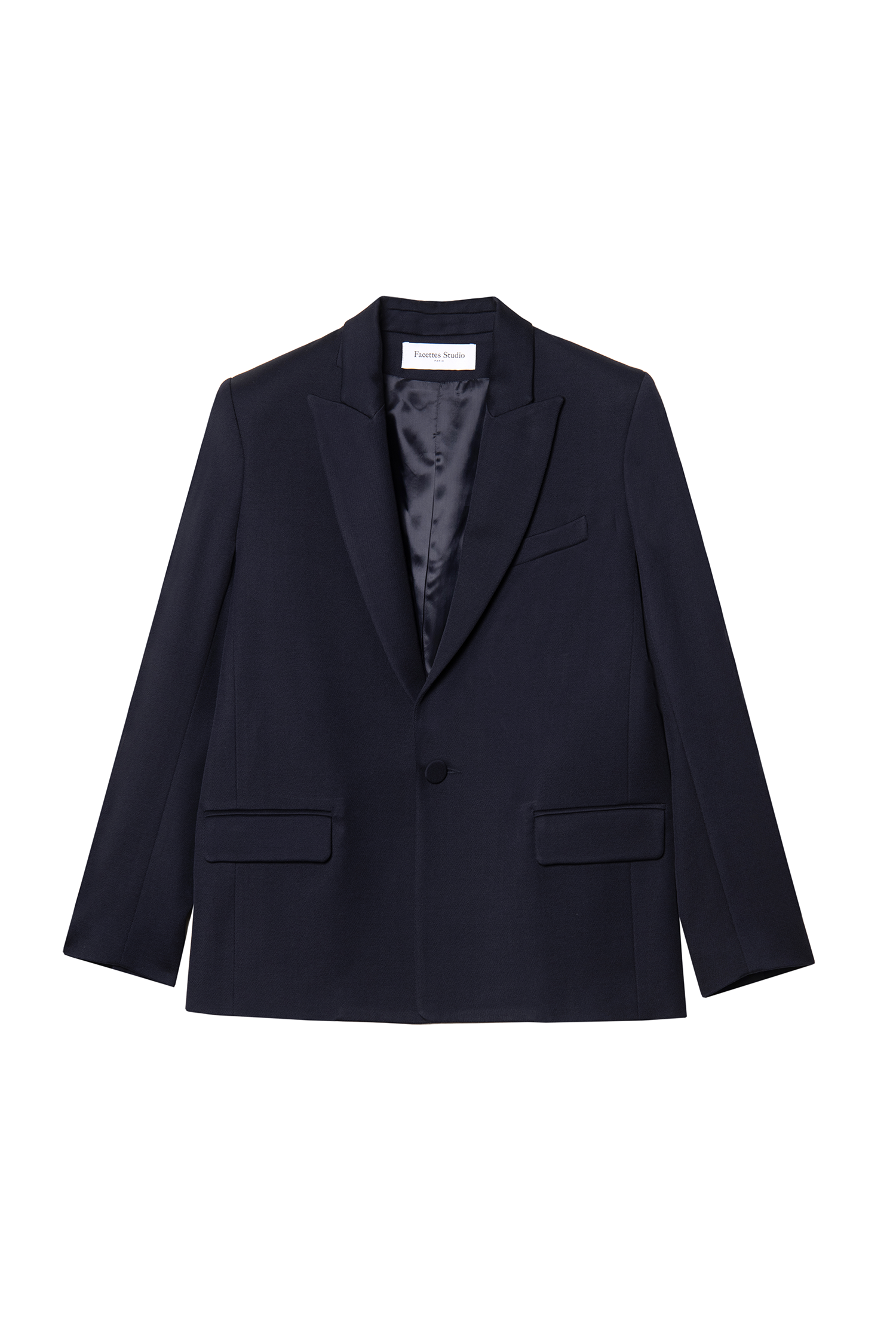 veste blazer femme en gabardine de laine bleu marine Made in France par Facettes Studio