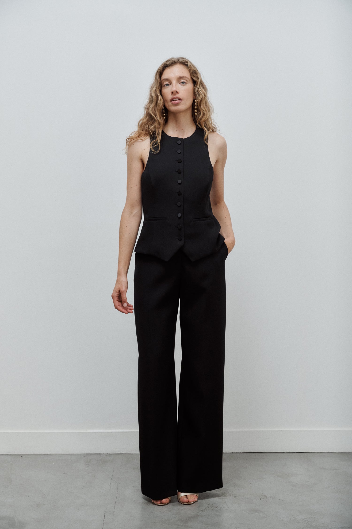 pantalon de smoking femme grain de poudre noir Made in France par Facettes Studio