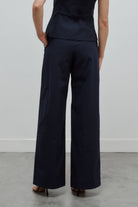 pantalon tailleur femme tailleur haute en toile de coton bleu marine Made in France par Facettes Studio