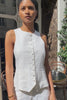 gilet veston de tailleur femme toile de lin et soie blanc cassé Made in France par Facettes Studio