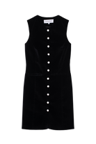 robe courte en velours de coton noir et boutons de satin de soie blanc - Facettes Studio