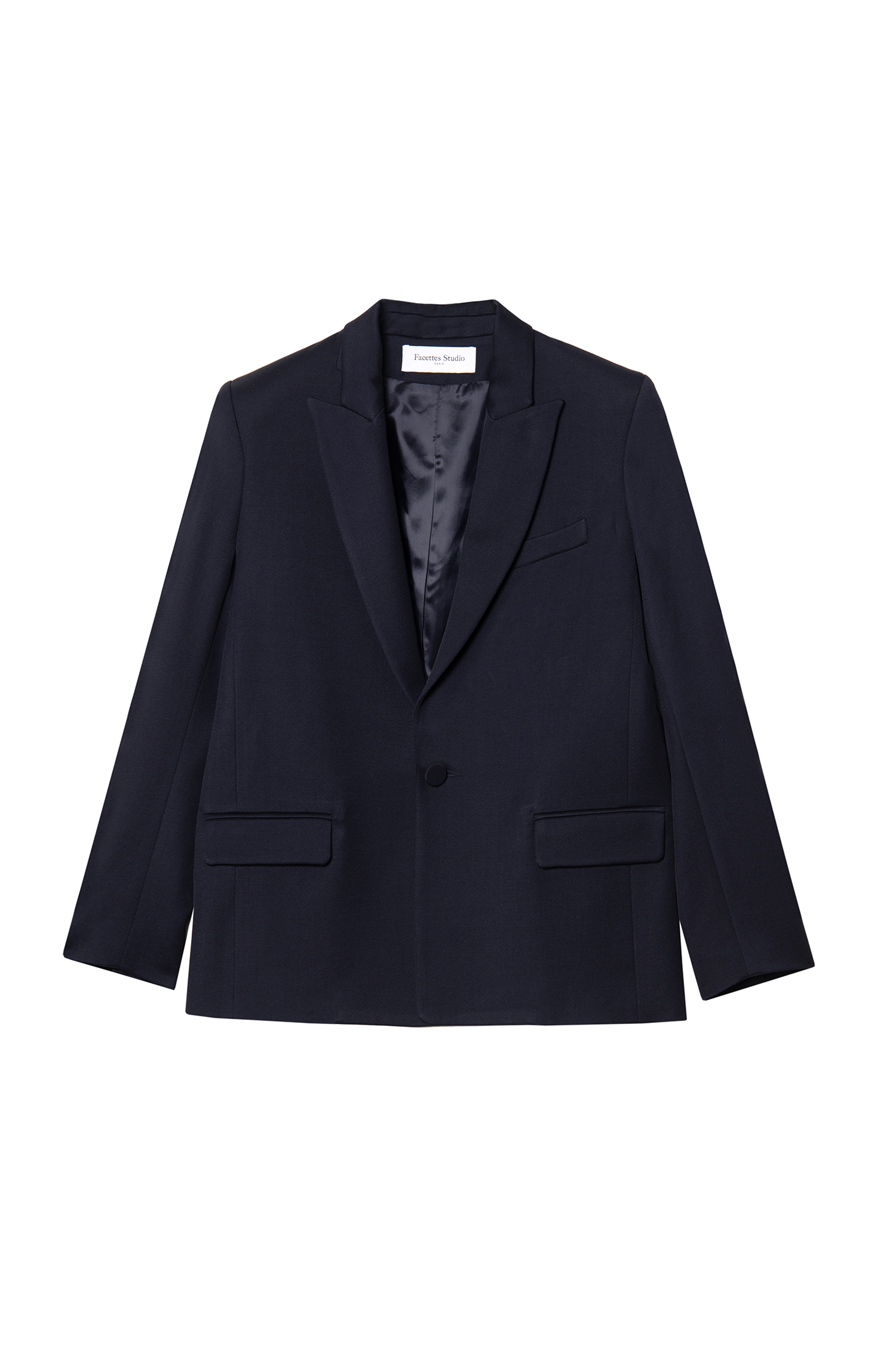 veste blazer femme en gabardine de laine bleu marine Made in France par Facettes Studio