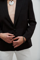 veste de tailleur femme à boutonnage simple en lin noir par facettes Studio