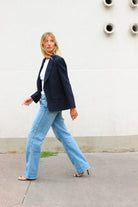veste blazer gabardine bleu nuit made in France par Facettes Studio